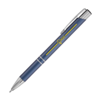 Bolígrafos metálicos clásicos, elegantes y personalizados con acabado plateado y azul brillante. Llama la atención y expresa tu estilo.