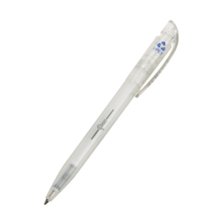 Bolígrafos PET reciclados, en color transparente, diseño elegante; ideales para tu publicidad eco-amigable y de calidad.