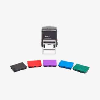 Sellos automáticos personalizados; colores vivos, formas rectangulares, texturas lisas y suaves.