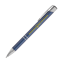 Bolígrafos metálicos clásicos, elegantes y personalizados con acabado plateado y azul brillante. Llama la atención y expresa tu estilo.